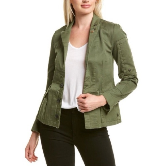Zadig & Voltaire Virginia Grunge Foil Skull Cotton Blazer In Kaki
